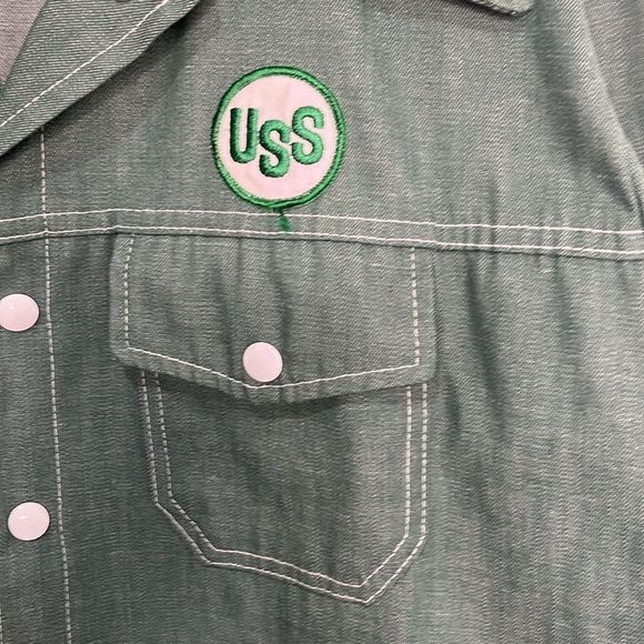 Vintage Cap’n Jack Light Weight Green Denim Jacket United States Steel Logo - Picture 3 of 11